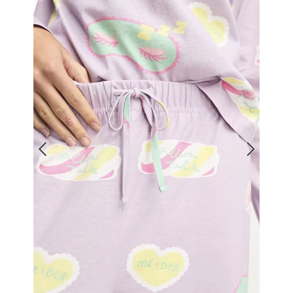 asos design tall daydream long sleeve pajamas lilac medium - Picture 4 of 6